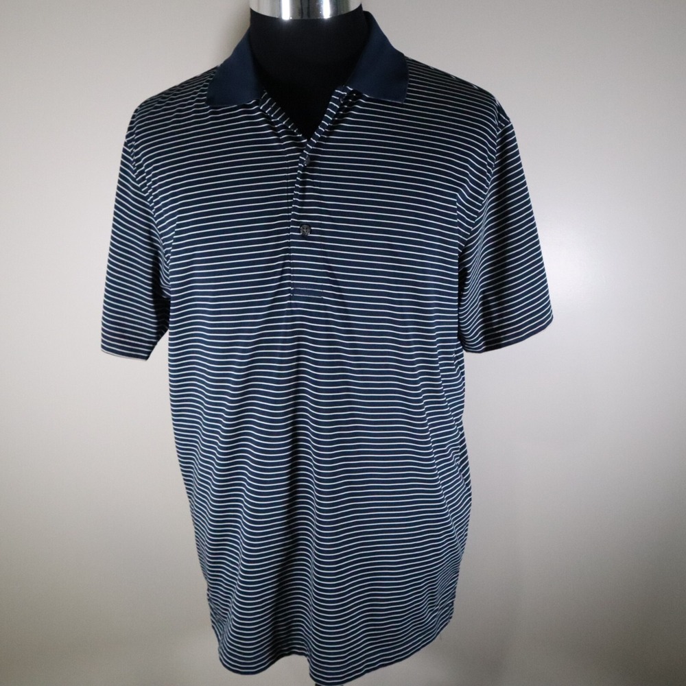 Jack Nicklaus‎ Polo Shirt Mens Medium Performance Golf Blue Striped Short Sleeve